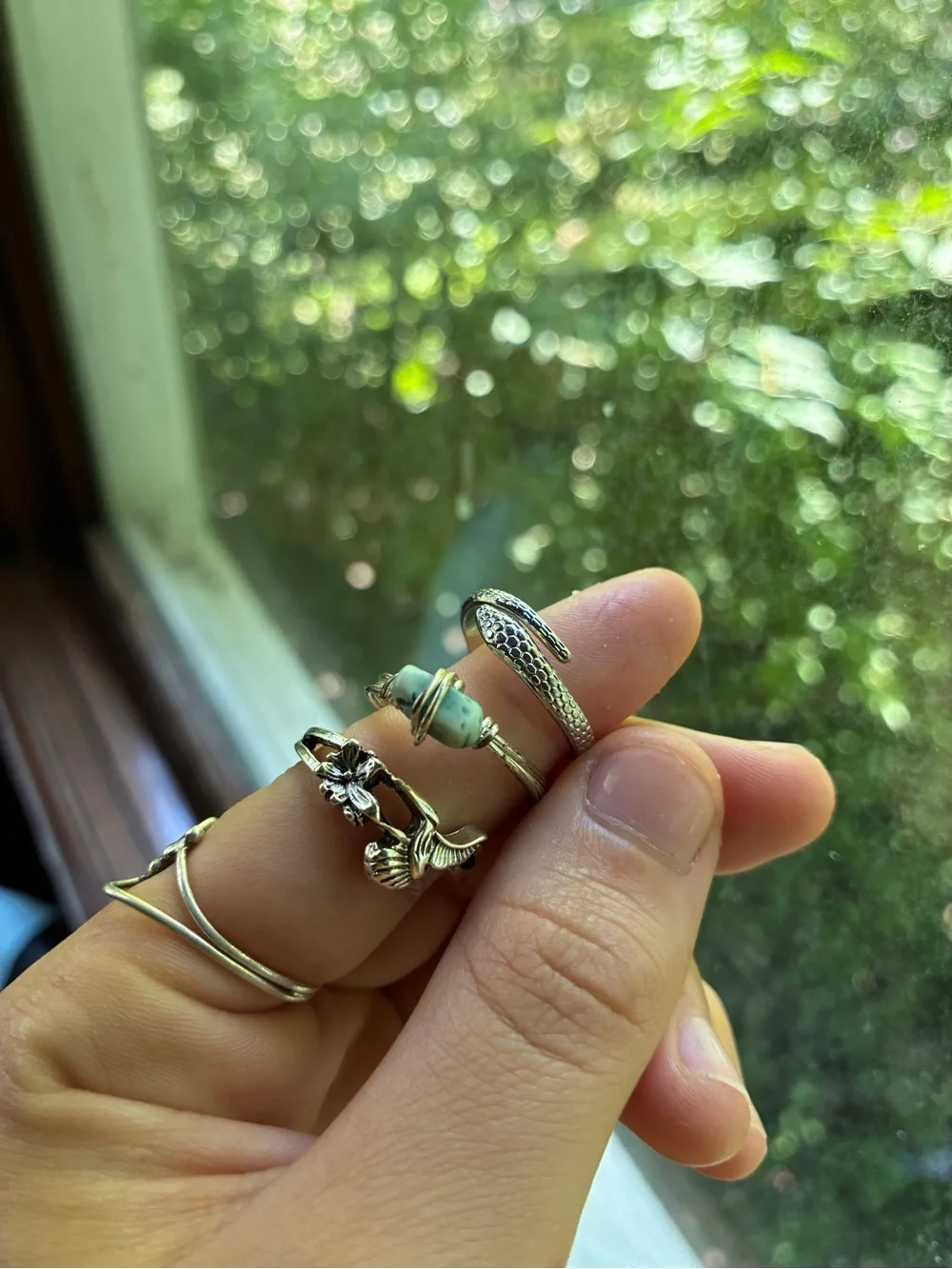 Silver boho ring set, size 7-9